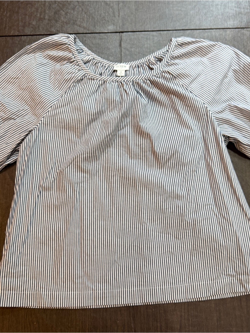 J. Crew Women's Navy and White Striped Peasant Blouse Sz S